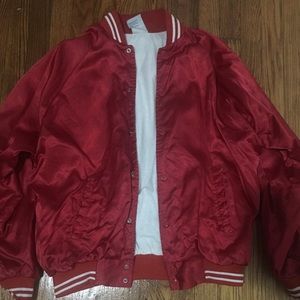 Red Bomber Jacket with White Stripes